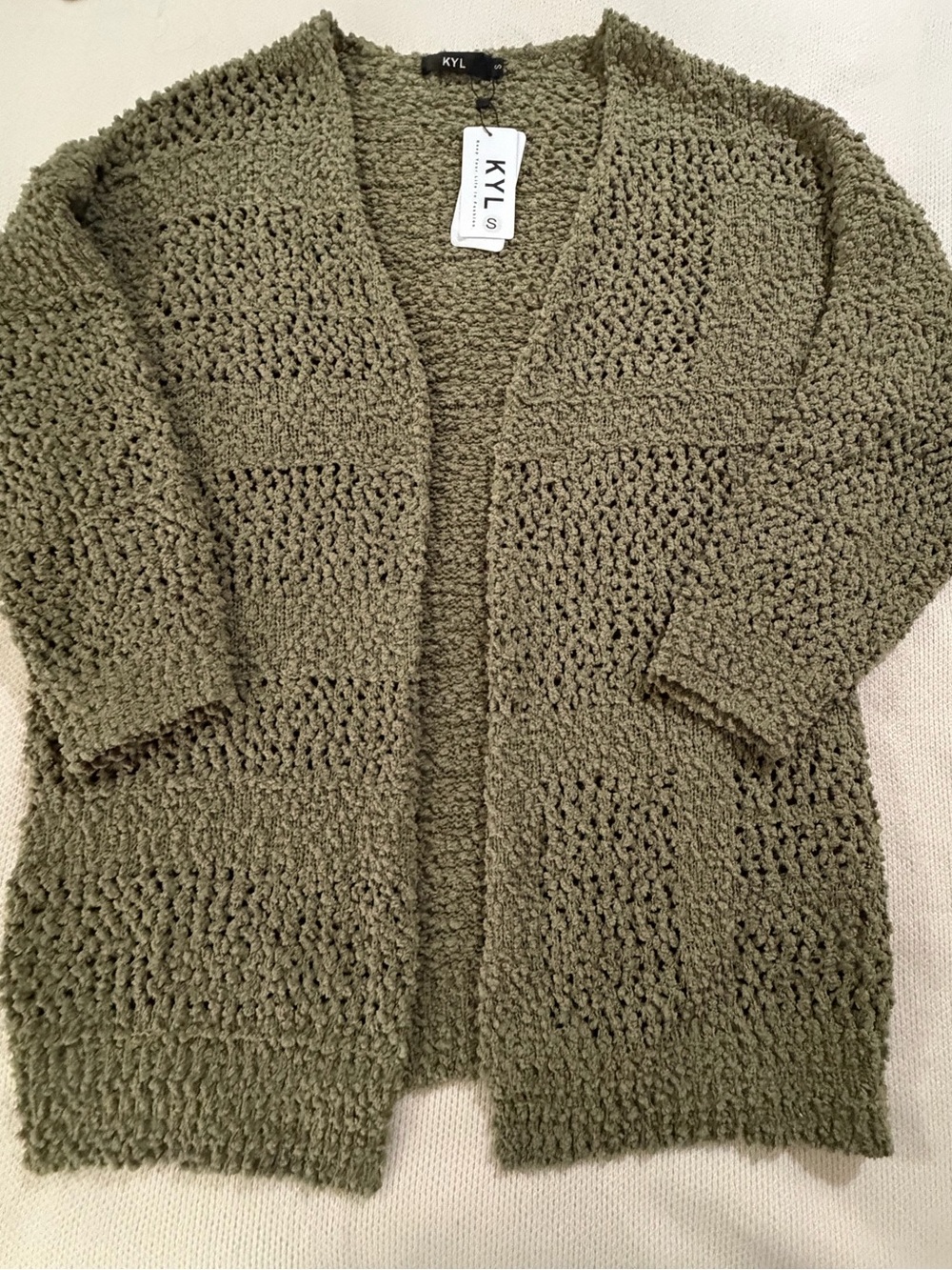 Kyl Women’s Olive Open-Front Chunky Knit Cardigan Sweater - Picture 4 of 11